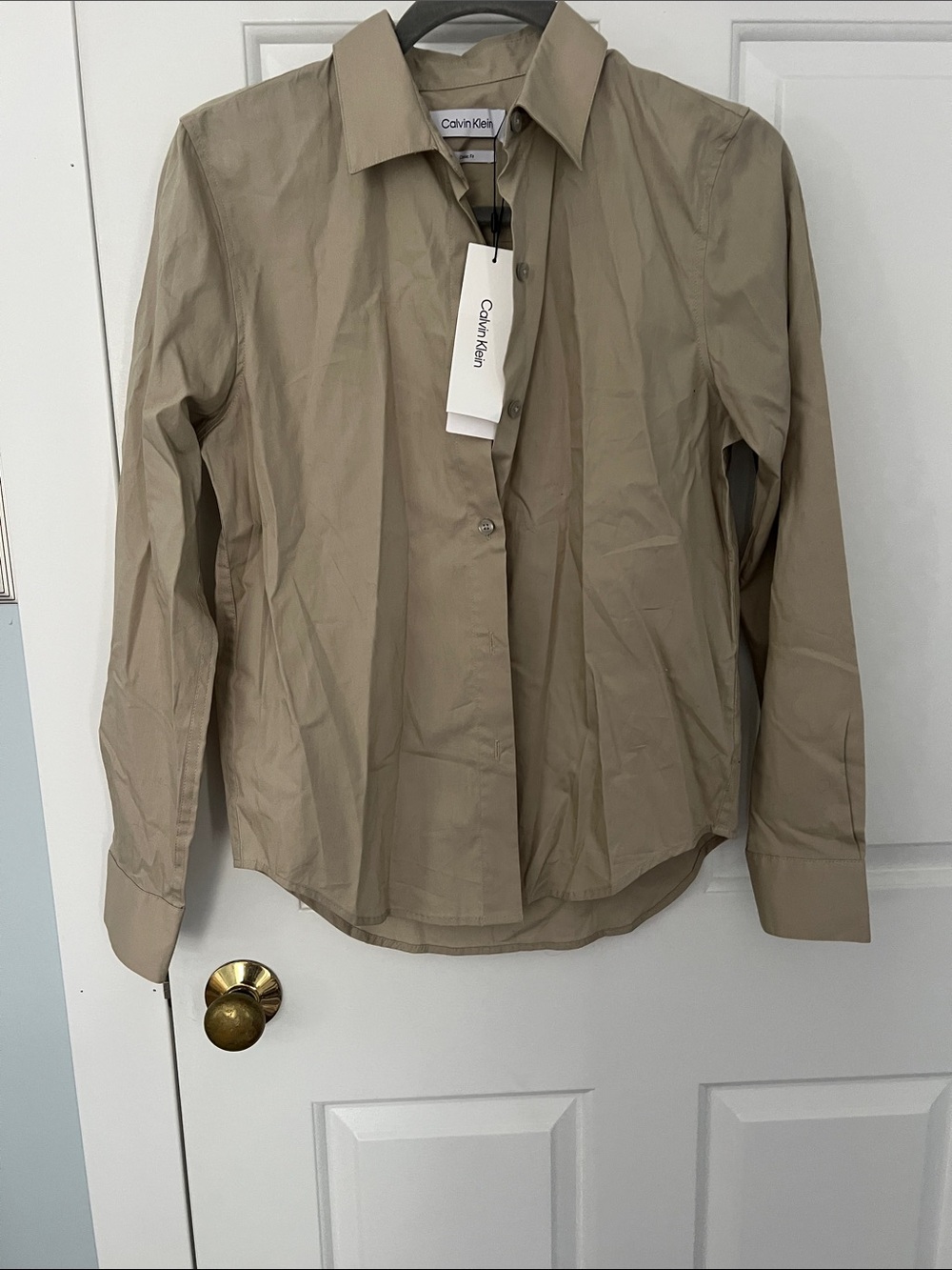 Calvin Klein womans  Tan Button-Front Dress Shirt